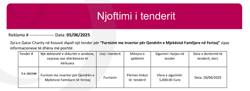 Furnizim me invertar për Qendrën e Mjekësisë Familjare në Ferizaj
